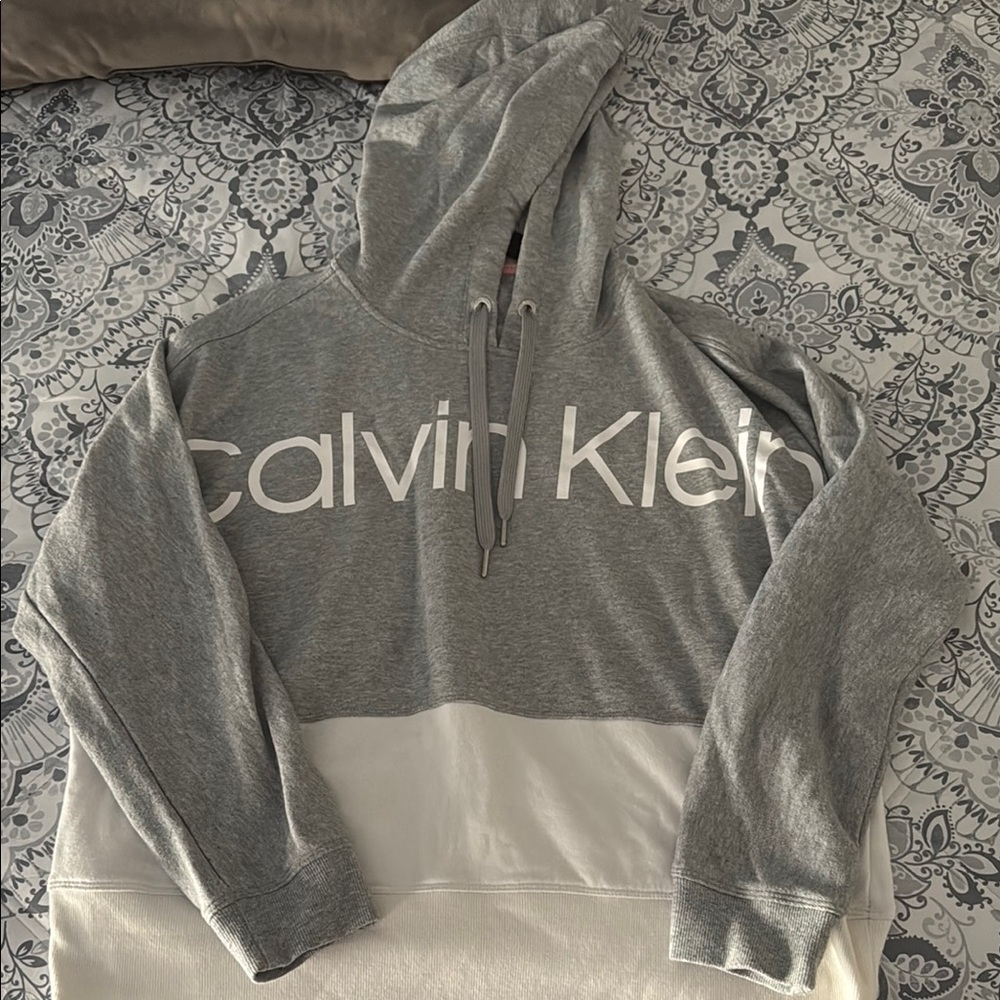 Calvin Klein Gray and White Hoodie